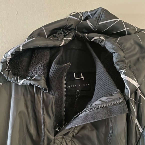 Black Geometric Men's Fleece lined pullover windbreaker 2XL - Picture 7 of 11